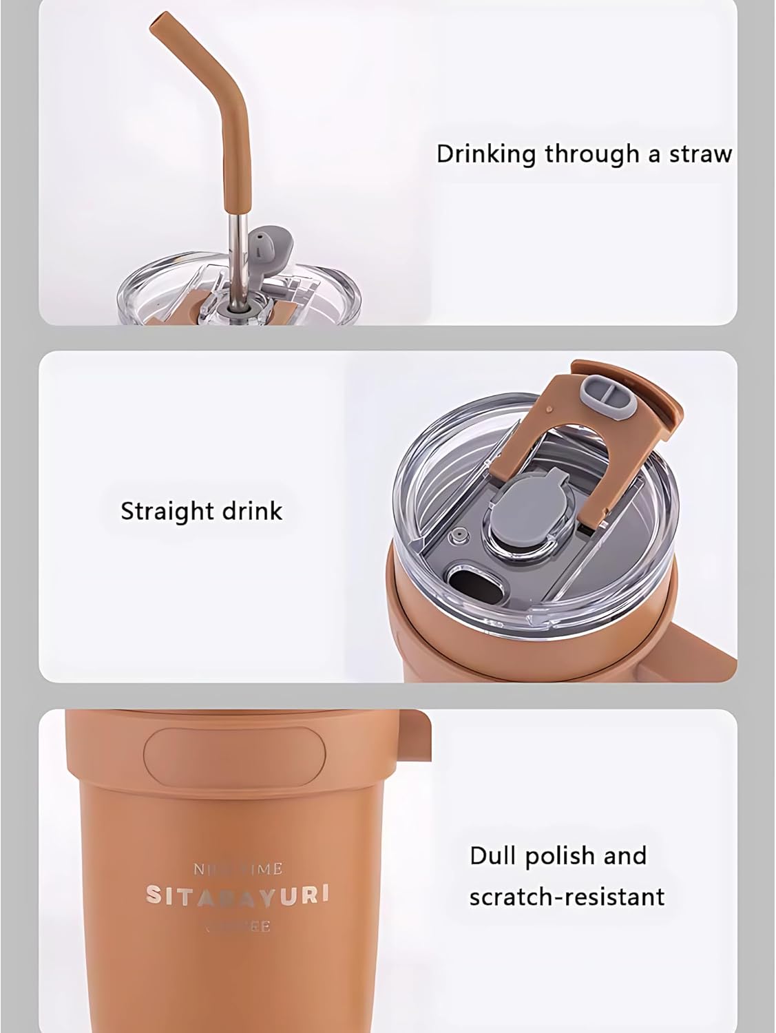 كوب سفر معزول ومقاوم للتسرب مع غطاء وقشة، سعة 40 أ...