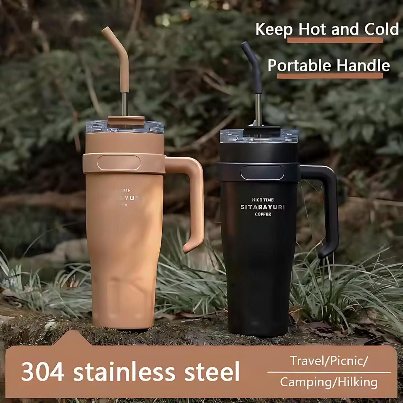 كوب سفر معزول ومقاوم للتسرب مع غطاء وقشة، سعة 40 أ...