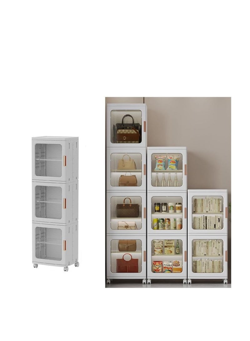 Foldable Storage Box,Plastic Stackable Storage Bin with Lid Door,Large Capacity Folding Storage Cabinet for Toys Clothes Shoes Organization,Collapsible Closet Wardrobe,Portable Cupboard with Wheel (B)  - Image 4