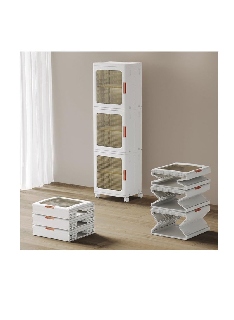Foldable Storage Box,Plastic Stackable Storage Bin with Lid Door,Large Capacity Folding Storage Cabinet for Toys Clothes Shoes Organization,Collapsible Closet Wardrobe,Portable Cupboard with Wheel (B)  - Image 1