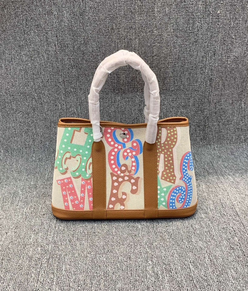 Graffiti Garden Bag Imported Linen Top Layer Cowhide Painted Women'S Bag Handbag Shoulder Crossbody Bag - Image 1
