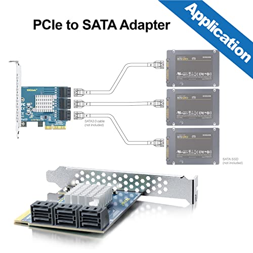 10Gtek 6-Port PCIe Expansion Card, PCIe x4 to 6X SATA 3.0 (6Gbps) Controller with 6 Cables & Low Profile Bracket, Supports HDD/SSD Storage for Desktop PC‌ - Image 4