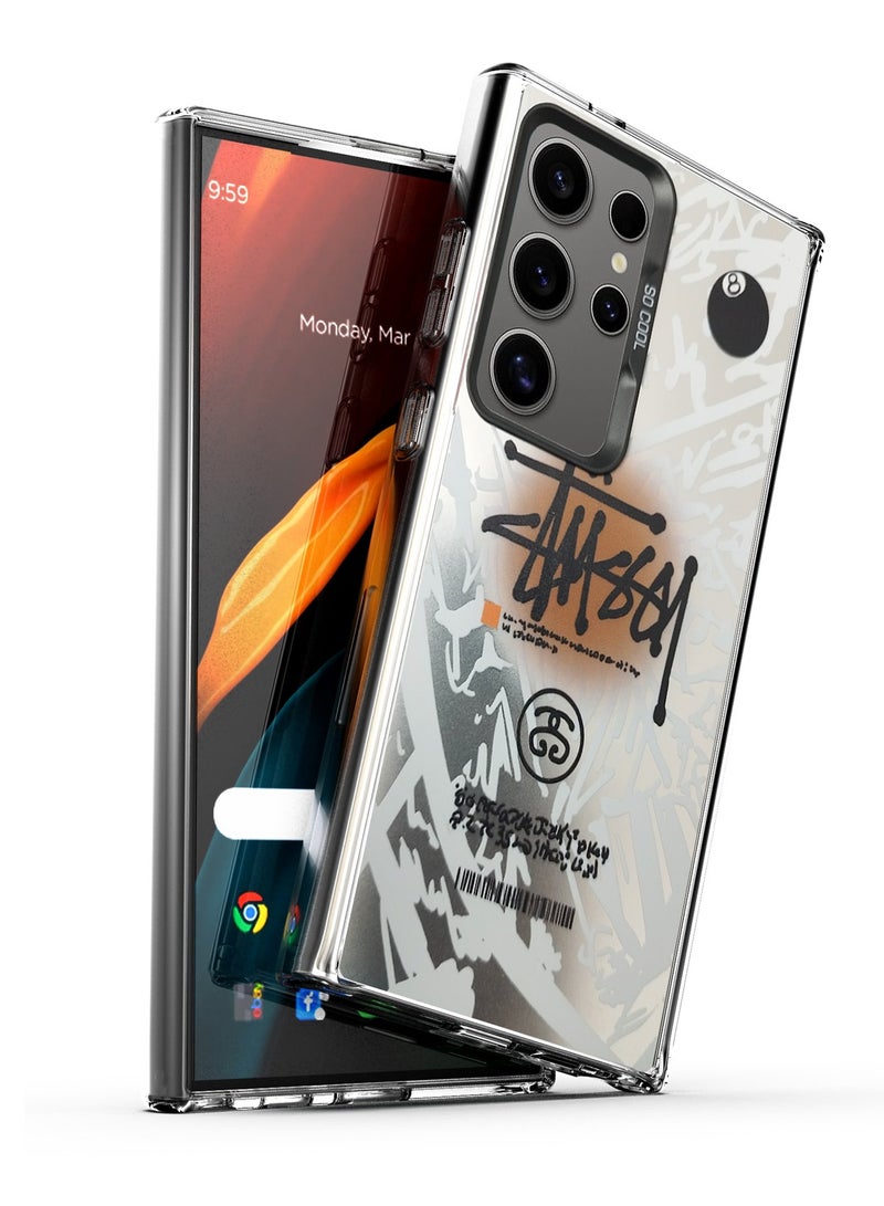 Wtech SO COOL Series Light Refrative Silicone Protective Raised Camera Lips Bazel Case Cover For Samsung Galaxy S23 Ultra 5G 2023 Silver/Black/Orange - Image 1