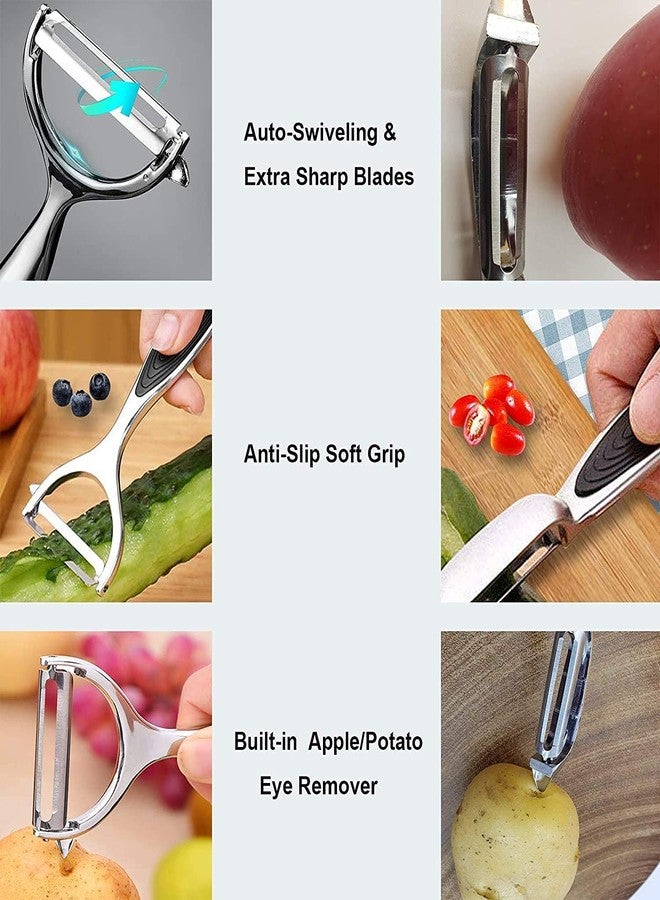 Leaflai Vegetable Peeler, Potato Peelers for Kitchen Stainless Steel Multi-function Set Fruit Peeler For Kitchen and Household Tools Y & I Shape Swivel Blades with ​2 Orange Citrus Peelers - Image 5