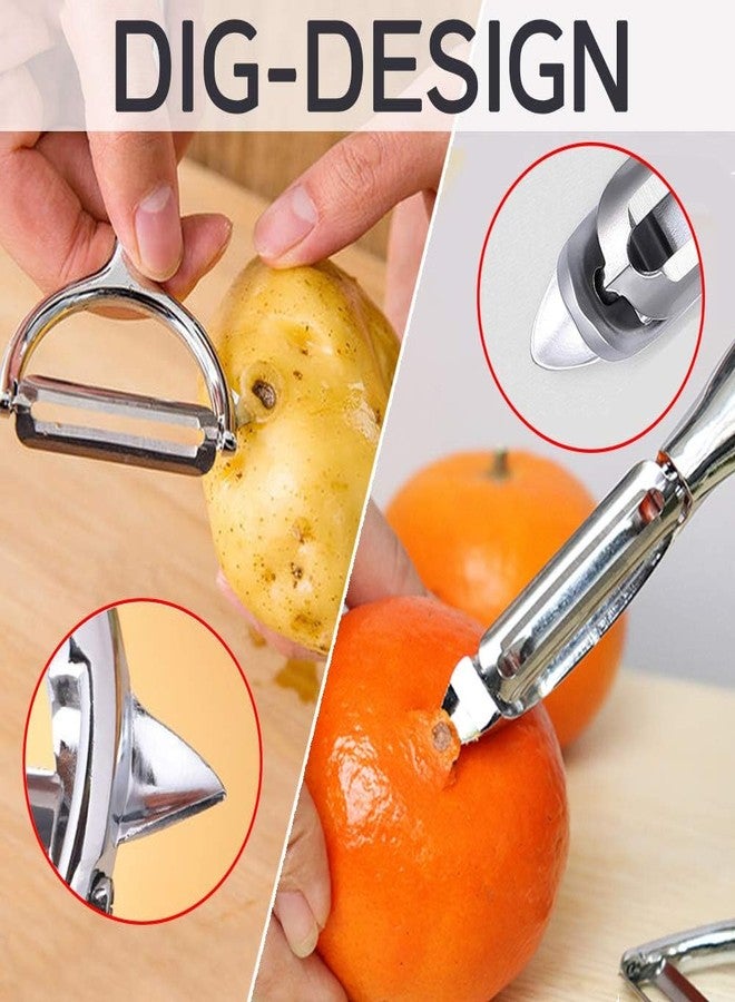 Leaflai Vegetable Peeler, Potato Peelers for Kitchen Stainless Steel Multi-function Set Fruit Peeler For Kitchen and Household Tools Y & I Shape Swivel Blades with ​2 Orange Citrus Peelers - Image 4