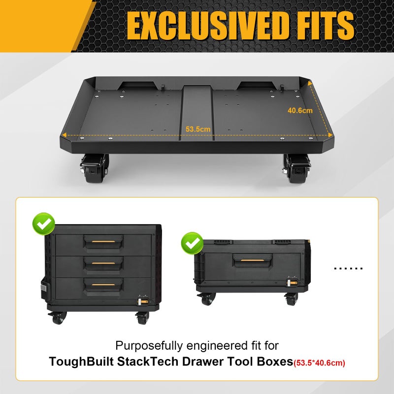 BPOPO عربة صندوق أدوات ثقيلة مناسبة لصناديق أدوات ToughBuilt StackTech، قاعدة عربة فولاذية كربونية مع منصة متحركة بأربعة عجلات قفل، قاعدة تخزين أدوات متنقلة للمرآب وموقع العمل - Image 1