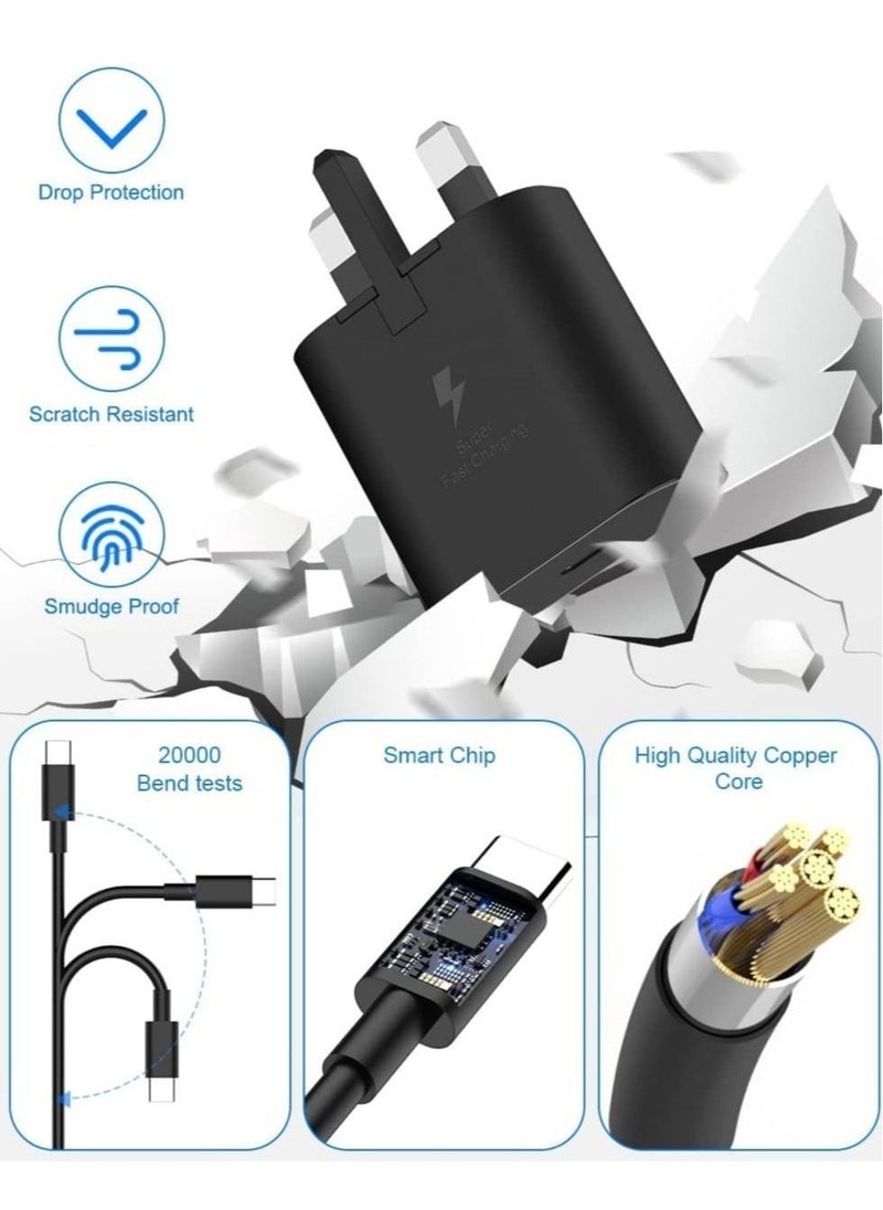 ELTRAZONE 45W USB C Charger for compatible Samsung UK Travel Adaptor, 25W with USB Type C Cable - WhiteSamsung UK Travel Adaptor (45W with USB type C Cable) BlackSamsung Galaxy S22/S22+/S21/S21 FE/S21 Ultra/S20  - Image 1