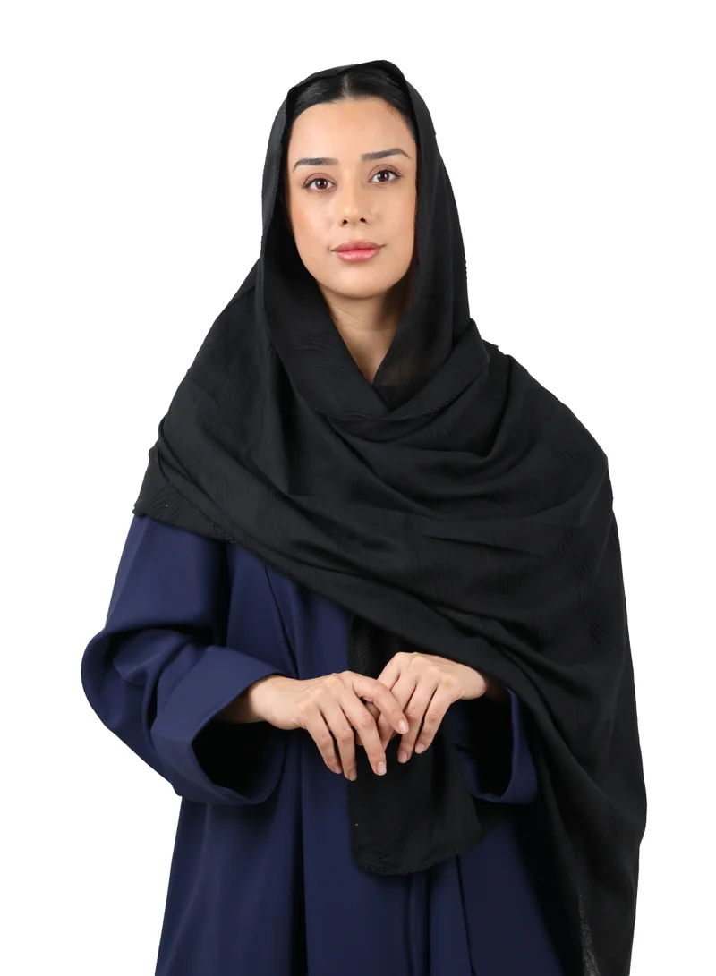Wave Pattern Cotton Crush Scarf with Lace Trim (Black)