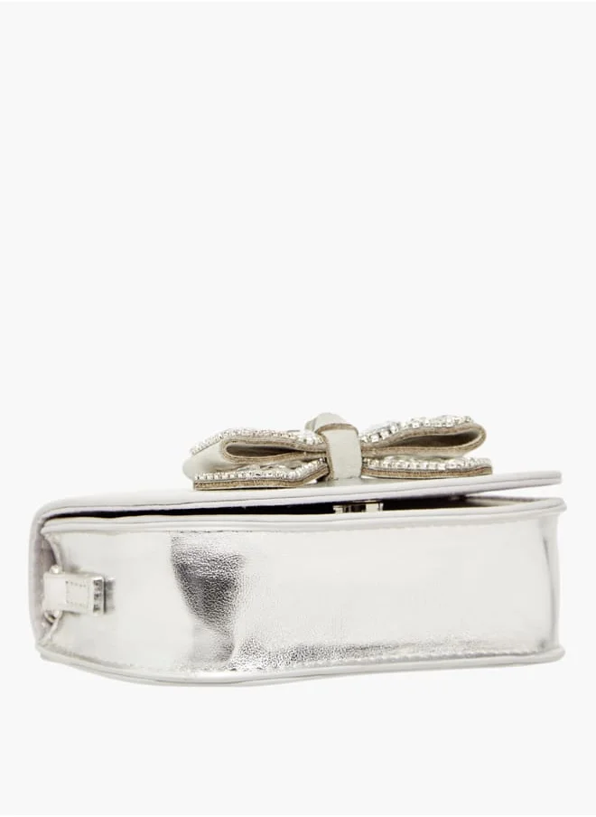 سيليست Girls Bow Embellished Crossbody Bag with Chain Strap and Button Closure