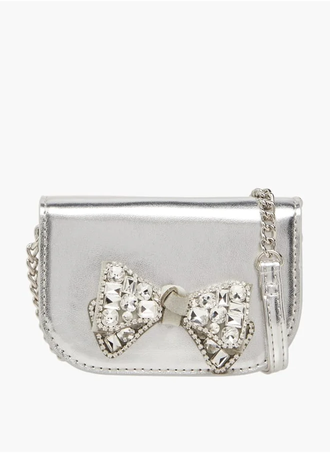 سيليست Girls Bow Embellished Crossbody Bag with Chain Strap and Button Closure