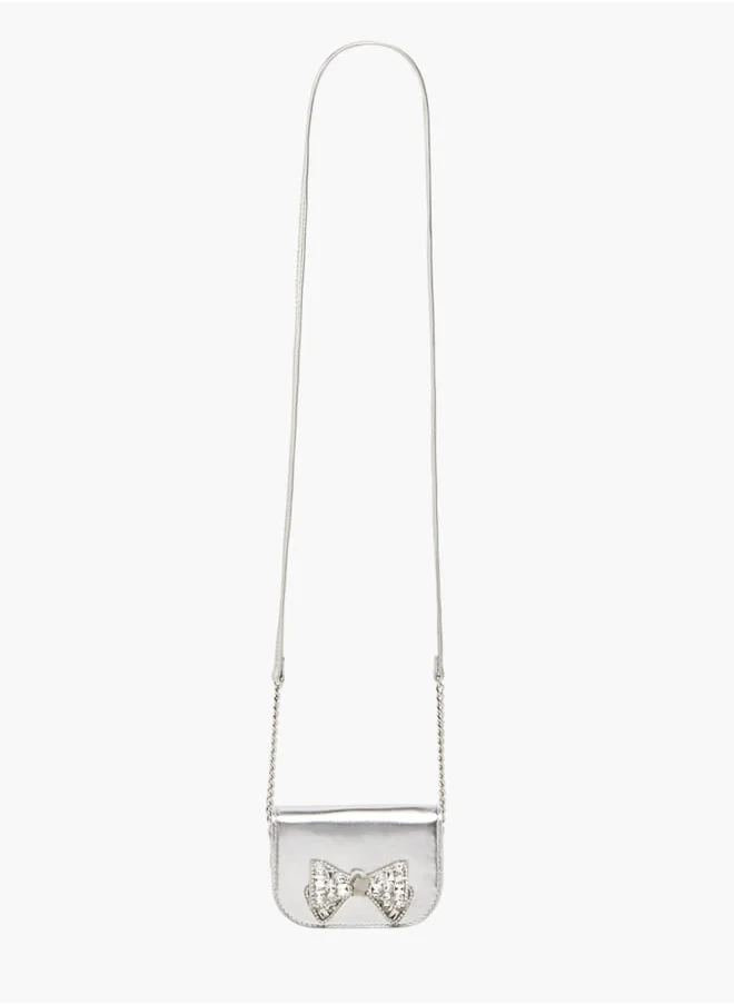 سيليست Girls Bow Embellished Crossbody Bag with Chain Strap and Button Closure