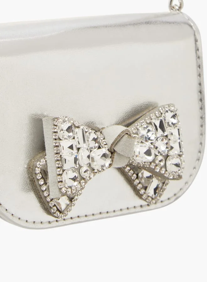 Celeste Girls Bow Embellished Crossbody Bag with Chain Strap and Button Closure