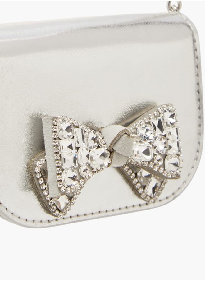 Celeste Girls Bow Embellished Crossbody Bag with Chain Strap and Button Closure  - Image 4