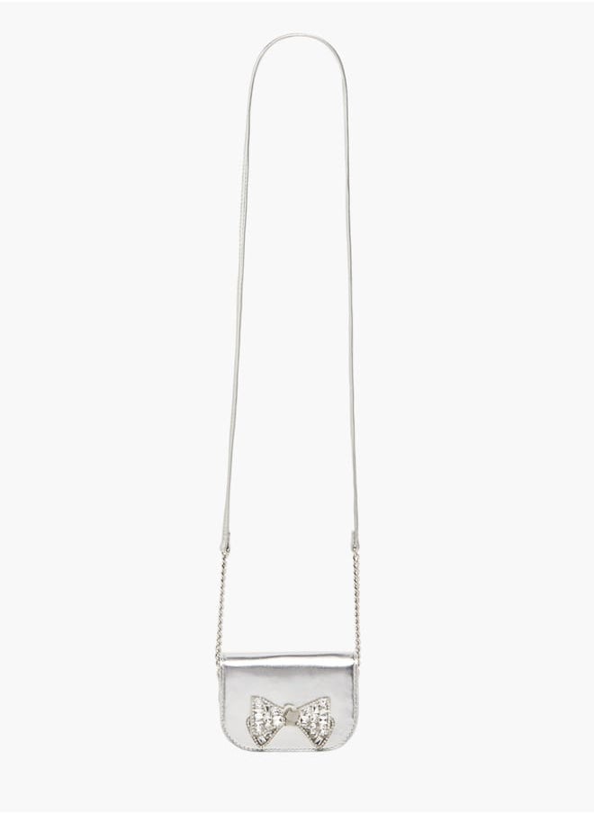 Celeste Girls Bow Embellished Crossbody Bag with Chain Strap and Button Closure  - Image 2