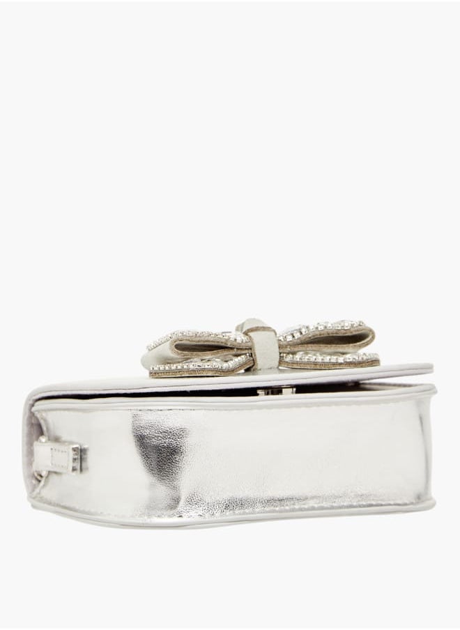 Celeste Girls Bow Embellished Crossbody Bag with Chain Strap and Button Closure  - Image 5