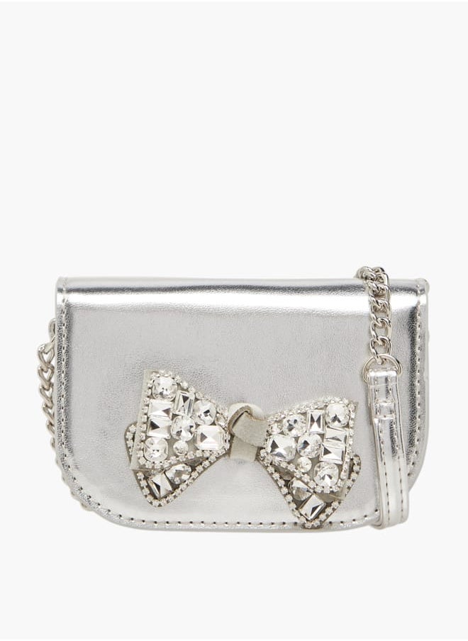Celeste Girls Bow Embellished Crossbody Bag with Chain Strap and Button Closure  - Image 1
