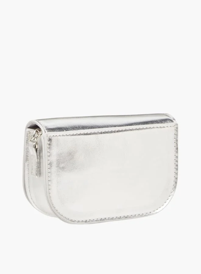 Celeste Girls Bow Embellished Crossbody Bag with Chain Strap and Button Closure