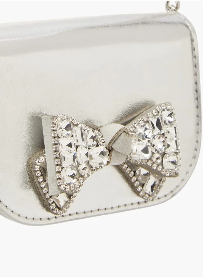 Celeste Girls Bow Embellished Crossbody Bag with Chain Strap and Button Closure
