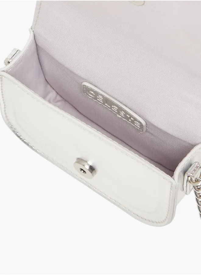 Celeste Girls Bow Embellished Crossbody Bag with Chain Strap and Button Closure
