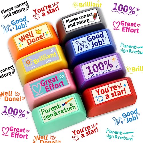 Fancy Land Teacher Stamps for Grading Motivational Teacher Self-Inking Stamp Set Encouraging Signature Stamp for Classroom Supplies 8 Packs Multicolor - Image 4