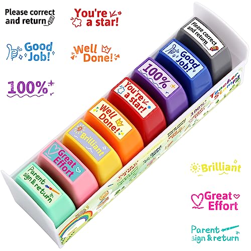 Fancy Land Teacher Stamps for Grading Motivational Teacher Self-Inking Stamp Set Encouraging Signature Stamp for Classroom Supplies 8 Packs Multicolor - Image 3