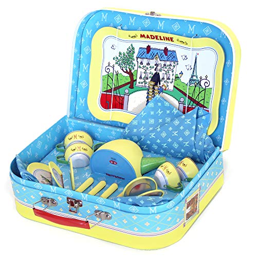 YOTTOY Madeline Collection | 23-Piece Kids Tin Tea Set Toy w/ Illustrations, Monograms, Carry Case - Image 3