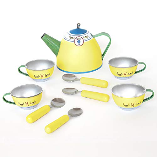 YOTTOY Madeline Collection | 23-Piece Kids Tin Tea Set Toy w/ Illustrations, Monograms, Carry Case - Image 4
