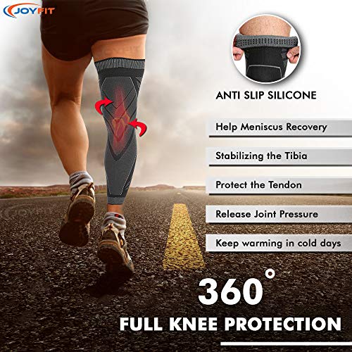Joyfit Long Calf Compression Sleeve With Anti Slip Design, Full Leg Support, Reduce Muscle Swelling, & Shin Splint- Ideal For Men & Women at Gym And Home Workout (Pair) (Black-Grey, M) - Image 5