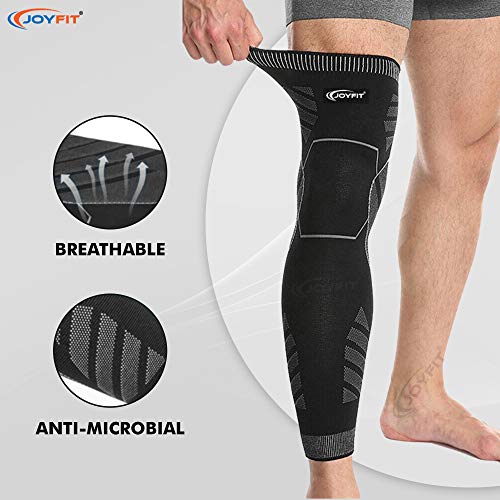 Joyfit Long Calf Compression Sleeve With Anti Slip Design, Full Leg Support, Reduce Muscle Swelling, & Shin Splint- Ideal For Men & Women at Gym And Home Workout (Pair) (Black-Grey, M) - Image 4