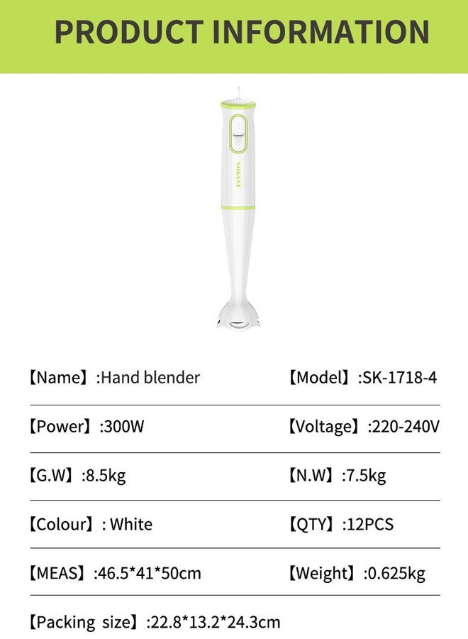 sokany 4-in-1 Hand Blender Chopper Whisker Mixer | Durable Stainless Steel Blade & Removable Stick | Comes with 600ml Plastic Jar, 500ml Chopper and Blending Wand |300W White - Image 4