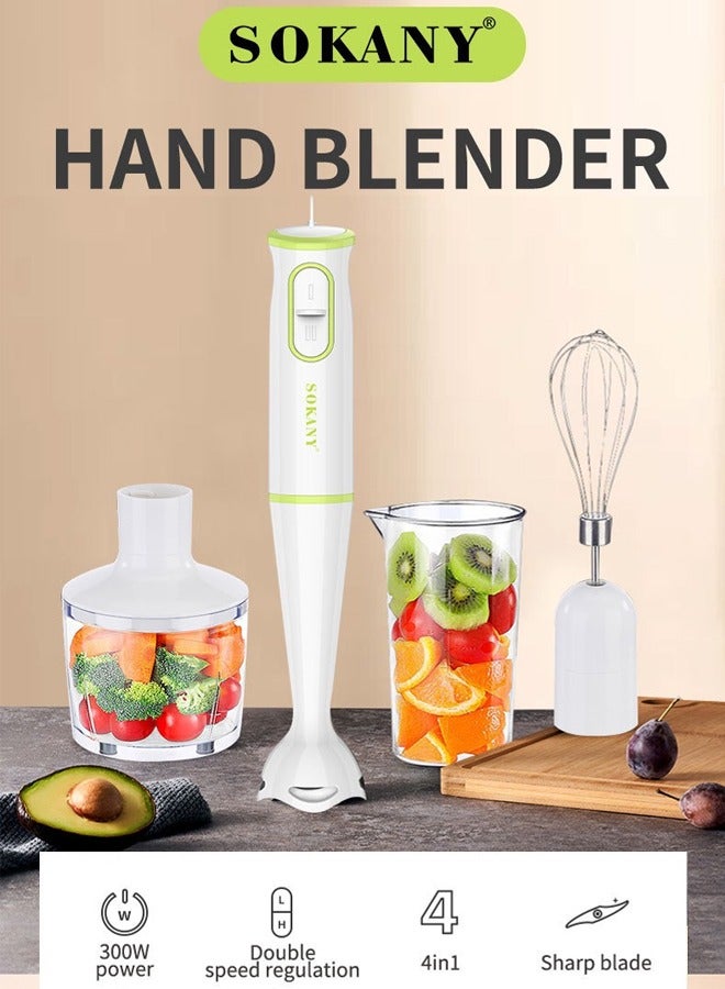 sokany 4-in-1 Hand Blender Chopper Whisker Mixer | Durable Stainless Steel Blade & Removable Stick | Comes with 600ml Plastic Jar, 500ml Chopper and Blending Wand |300W White - Image 2