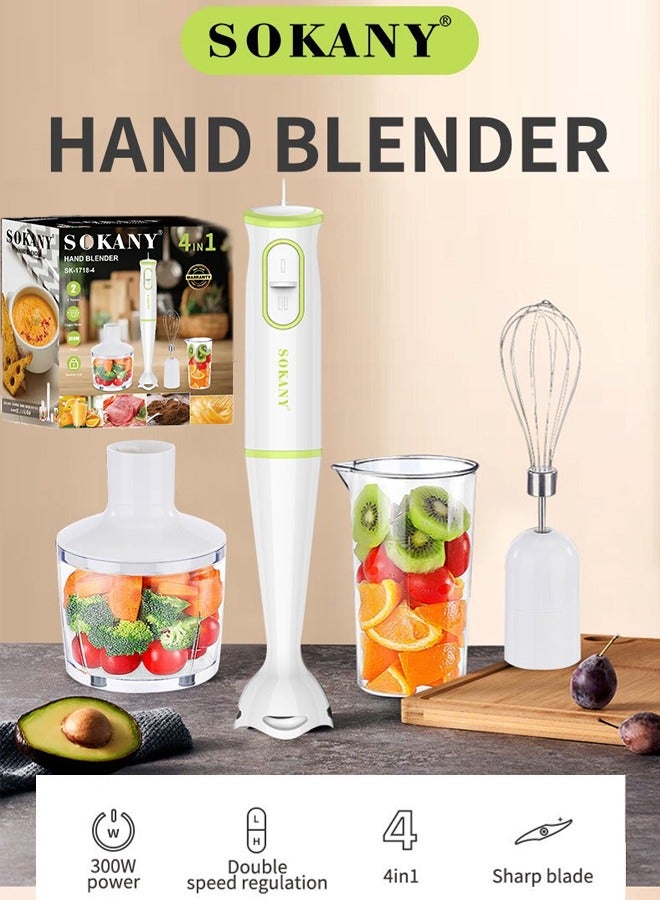 sokany 4-in-1 Hand Blender Chopper Whisker Mixer | Durable Stainless Steel Blade & Removable Stick | Comes with 600ml Plastic Jar, 500ml Chopper and Blending Wand |300W White - Image 1