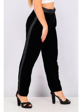 EMPORIO ARMANI سراويل نسائية عادية ذات خصر مرتفع، سوداء مخملية  - Image 3