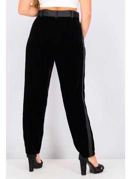 EMPORIO ARMANI سراويل نسائية عادية ذات خصر مرتفع، سوداء مخملية  - Image 4