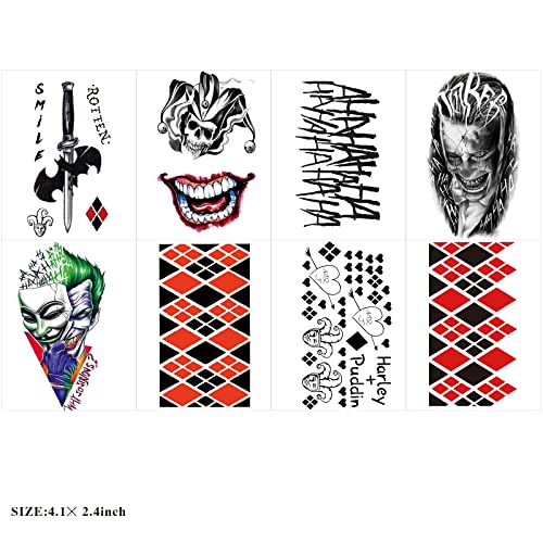 Zomme 23 Sheets Halloween Joker Tattoos for Men Women Adults, Halloween Face Fake Temporary Tattoos, Halloween Snake Skull Bat Spider Scar Fake Tattoos Set for Halloween Cosplay Makeup Party Accessories - Image 3