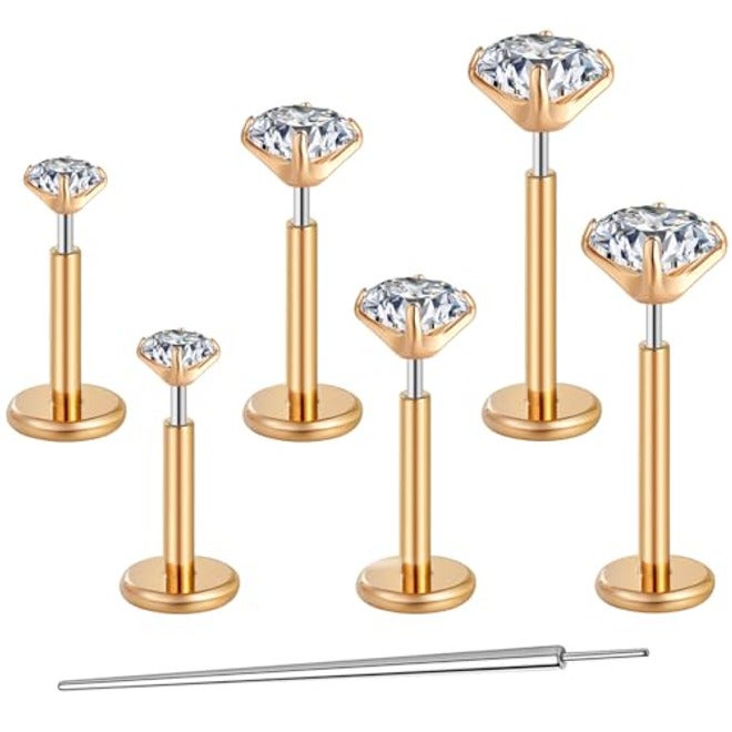 Gotumo - Aretes con parte trasera plana de 20G, titanio G23 sin rosca, para tragus, labret, cartílago, labio, medusa, conch, piercing corporal, joyería hipoalergénica para mujeres y hombres - Image 2