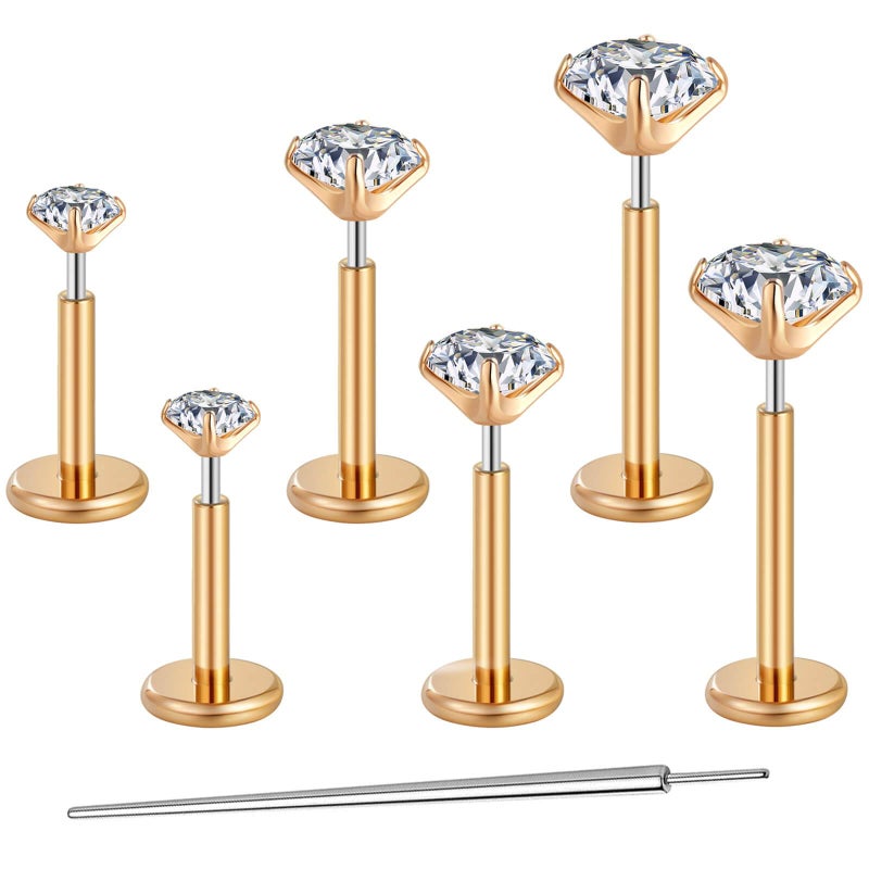 Gotumo - Aretes con parte trasera plana de 20G, titanio G23 sin rosca, para tragus, labret, cartílago, labio, medusa, conch, piercing corporal, joyería hipoalergénica para mujeres y hombres - Image 1