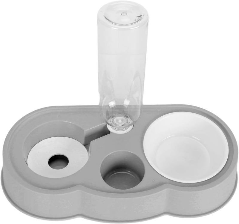 Pet Water and Food Bowl Set, Stable Non - Slip Double Bowls with Automatic Water Dispenser for Cats and Small Dogs - Durable ABS, Easy to Clean, Space Saving Design (Gray) - Image 3