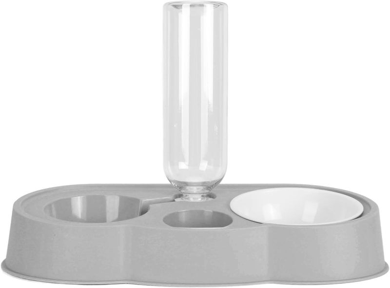 Pet Water and Food Bowl Set, Stable Non - Slip Double Bowls with Automatic Water Dispenser for Cats and Small Dogs - Durable ABS, Easy to Clean, Space Saving Design (Gray) - Image 1
