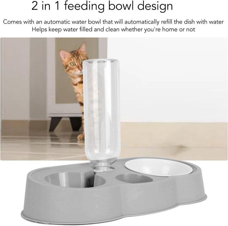 Pet Water and Food Bowl Set, Stable Non - Slip Double Bowls with Automatic Water Dispenser for Cats and Small Dogs - Durable ABS, Easy to Clean, Space Saving Design (Gray) - Image 2