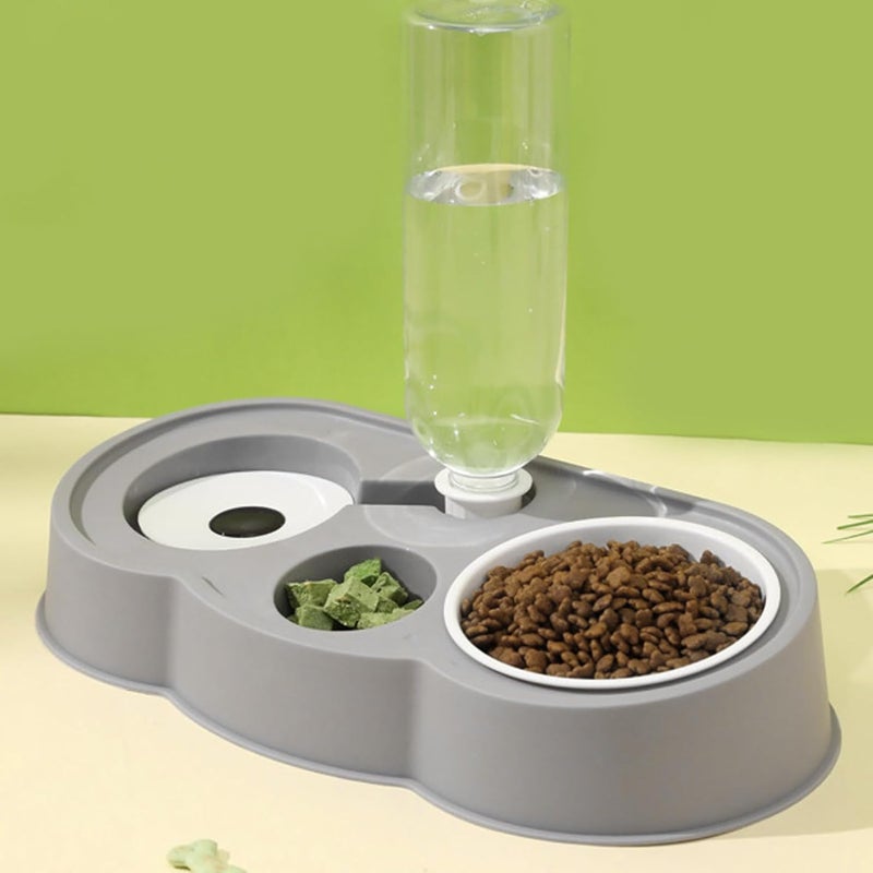 Pet Water and Food Bowl Set, Stable Non - Slip Double Bowls with Automatic Water Dispenser for Cats and Small Dogs - Durable ABS, Easy to Clean, Space Saving Design (Gray) - Image 4