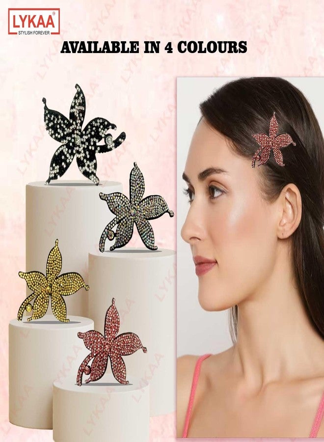 LYKAA 3 Pcs Tic Tac Hair Clips for Girls Flowers rhinestones Hair Accessories for Women - Floral Bridal Brooch Hair Pins for Wedding Girls Hairstyle Bride Clips Tiara Juda Bun Hair Clips - Pack of 3 Multicolor - Image 4