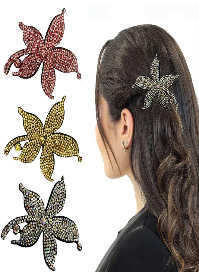 LYKAA 3 Pcs Tic Tac Hair Clips for Girls Flowers rhinestones Hair Accessories for Women - Floral Bridal Brooch Hair Pins for Wedding Girls Hairstyle Bride Clips Tiara Juda Bun Hair Clips - Pack of 3 Multicolor - Image 1
