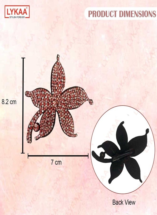 LYKAA 3 Pcs Tic Tac Hair Clips for Girls Flowers rhinestones Hair Accessories for Women - Floral Bridal Brooch Hair Pins for Wedding Girls Hairstyle Bride Clips Tiara Juda Bun Hair Clips - Pack of 3 Multicolor - Image 2