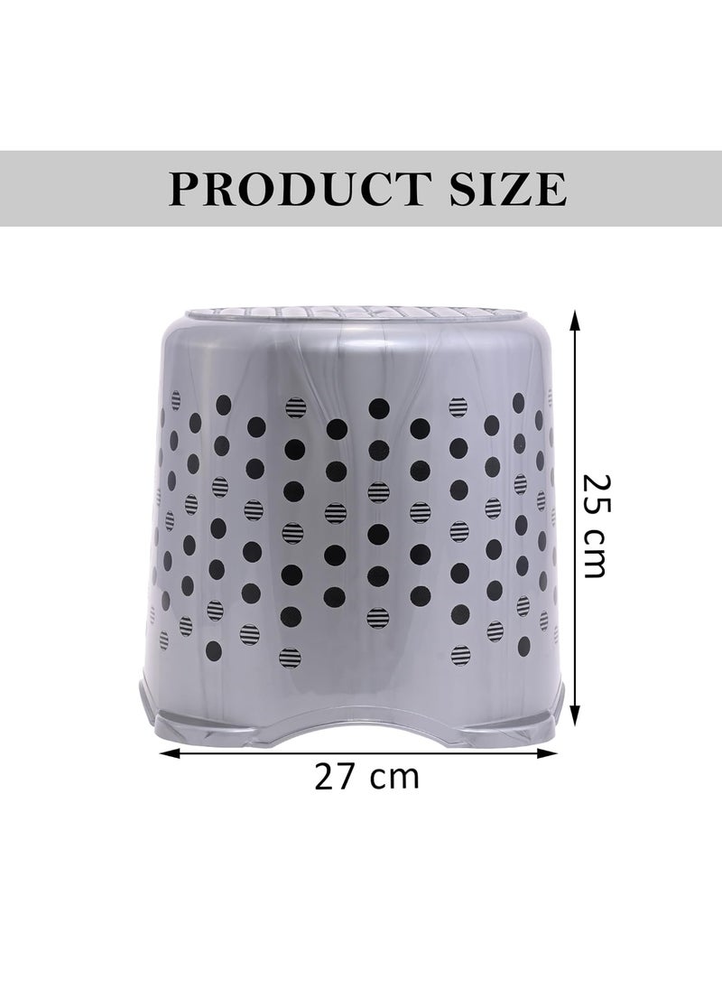 Kuber Industries Kuber Industries Pack of 2 Stackable Stool for Sitting Light Weight SpaceSaving Stool for Kitchen Home Office Ideal for Living Room Balcony Garden Dot Comfy Black Grey  - Image 2