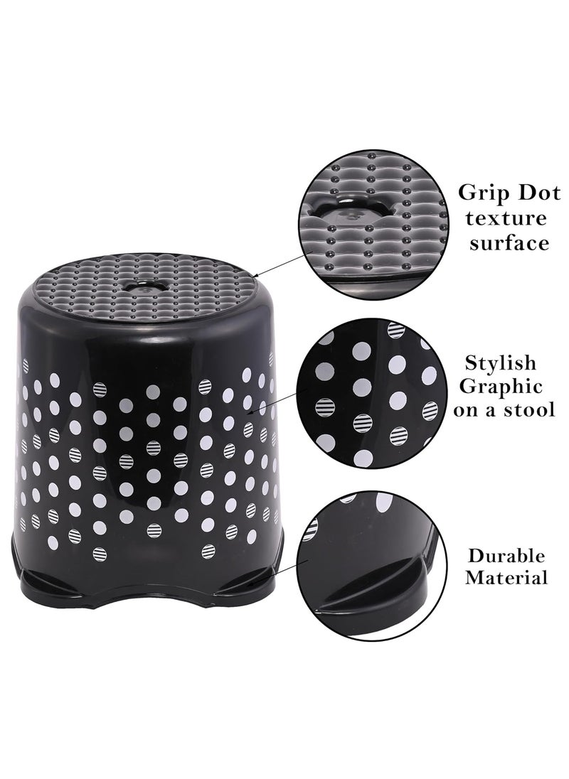 Kuber Industries Kuber Industries Pack of 2 Stackable Stool for Sitting Light Weight SpaceSaving Stool for Kitchen Home Office Ideal for Living Room Balcony Garden Dot Comfy Black Grey  - Image 4