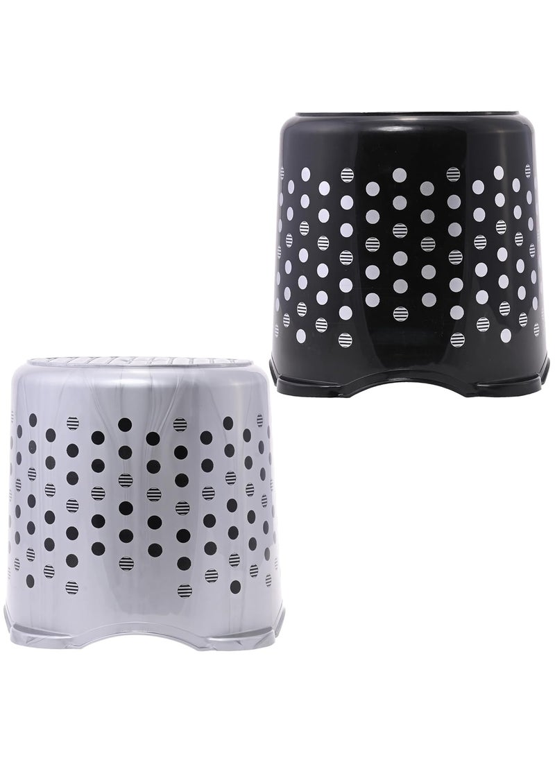 Kuber Industries Kuber Industries Pack of 2 Stackable Stool for Sitting Light Weight SpaceSaving Stool for Kitchen Home Office Ideal for Living Room Balcony Garden Dot Comfy Black Grey  - Image 1