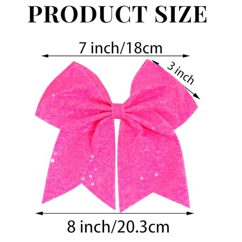Jeffan 1 Pcs 8 Large Sequin Cheer Bows Clips Cheerleading Glitter Hair Bow with Alligator Clips Hair Accessories for Cheerleaders Football Competition Sports Bright Pink - Image 3