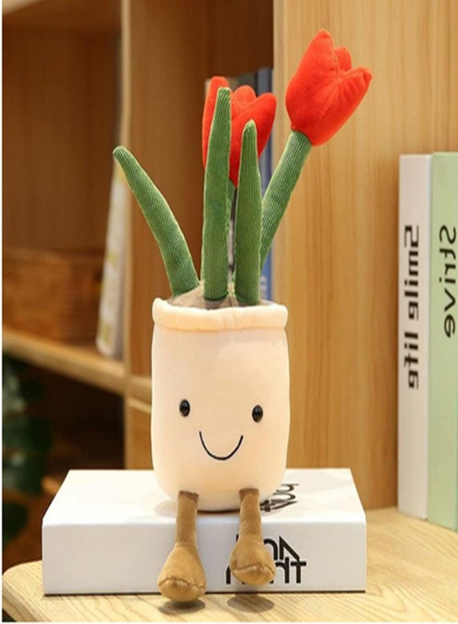 NatureMan Tulip Flower Plush Toy, 13.8" Tulip Flower Pot Stuffed Throw Plushie Pillow Doll, Soft Fluffy Plant Friend Hugging Cushion - Present for Every Age & Occasion (Red) - Image 1