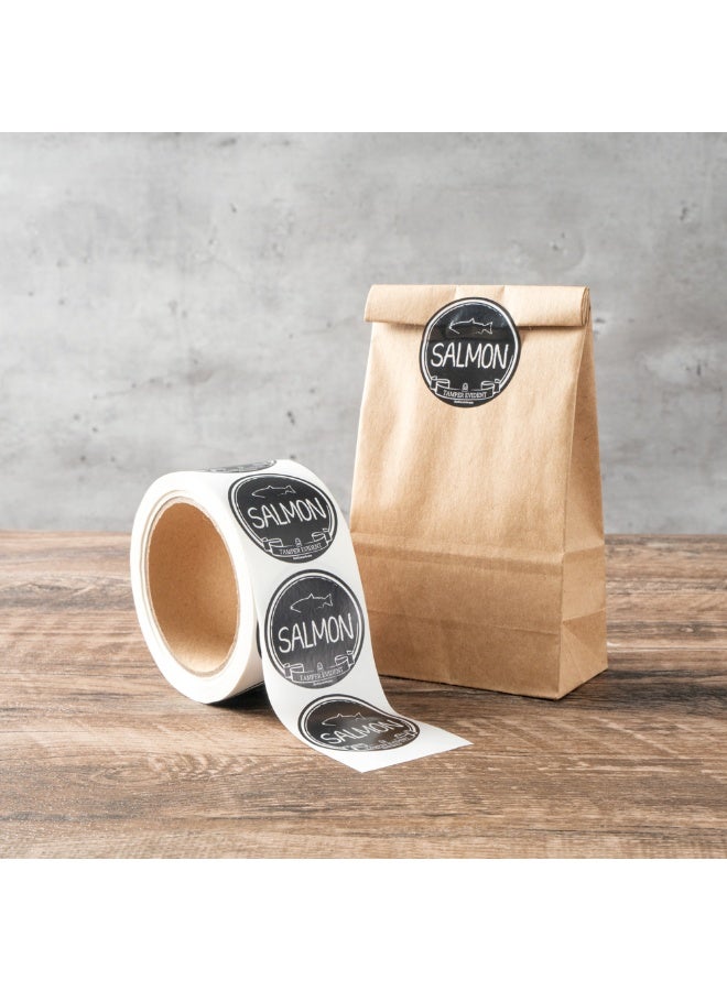 Restaurantware Label Tek 2 Inch Tamper-Evident Stickers For Salmon, 500 Rolled Tamper Seal Stickers - Chalkboard Design, For Safe Food Delivery, Black With White Font Plastic To Go Stickers - Image 4